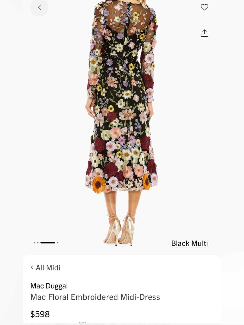 Lulus Floral Embroidered Long Sleeve Midi Dress Black Size L - Picture 8 of 8